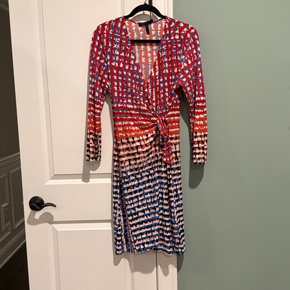 BCBGMaxAzria Red and Blue Wrap Dress - Picture 1 of 4